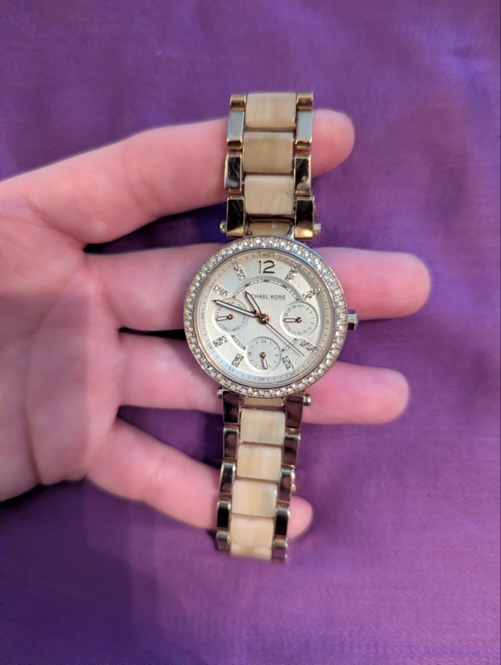 Michael Kors Mini Parker MK5842 Gold Horn Watch - Fits 6" Wrist - Needs Battery
